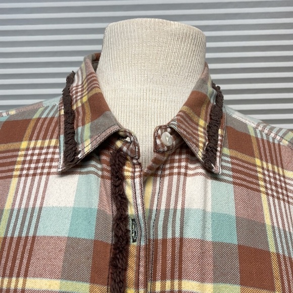 Dylan by True Grit Burnt Orange Plaid Fringe Detail Button Down Plaid Shirt - Picture 3 of 10